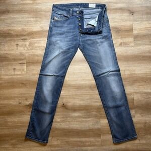 Diesel Darron Jeans Men 30x32 Blue Slim Tapered Fit Stretch Dark Contrast 0834T